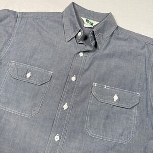 Key Shirt Mens Large Blue Chambray Short Sleeve Button Down Workwear Two Pocket
